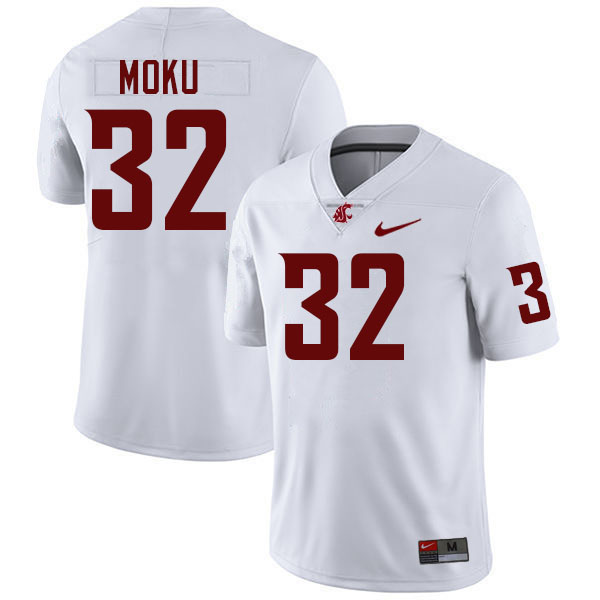 Men #32 Tanner Moku Washington State Cougars College Football Jerseys Stitched-White